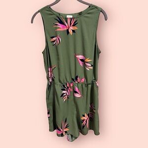 Olive Green Tropical Floral Romper